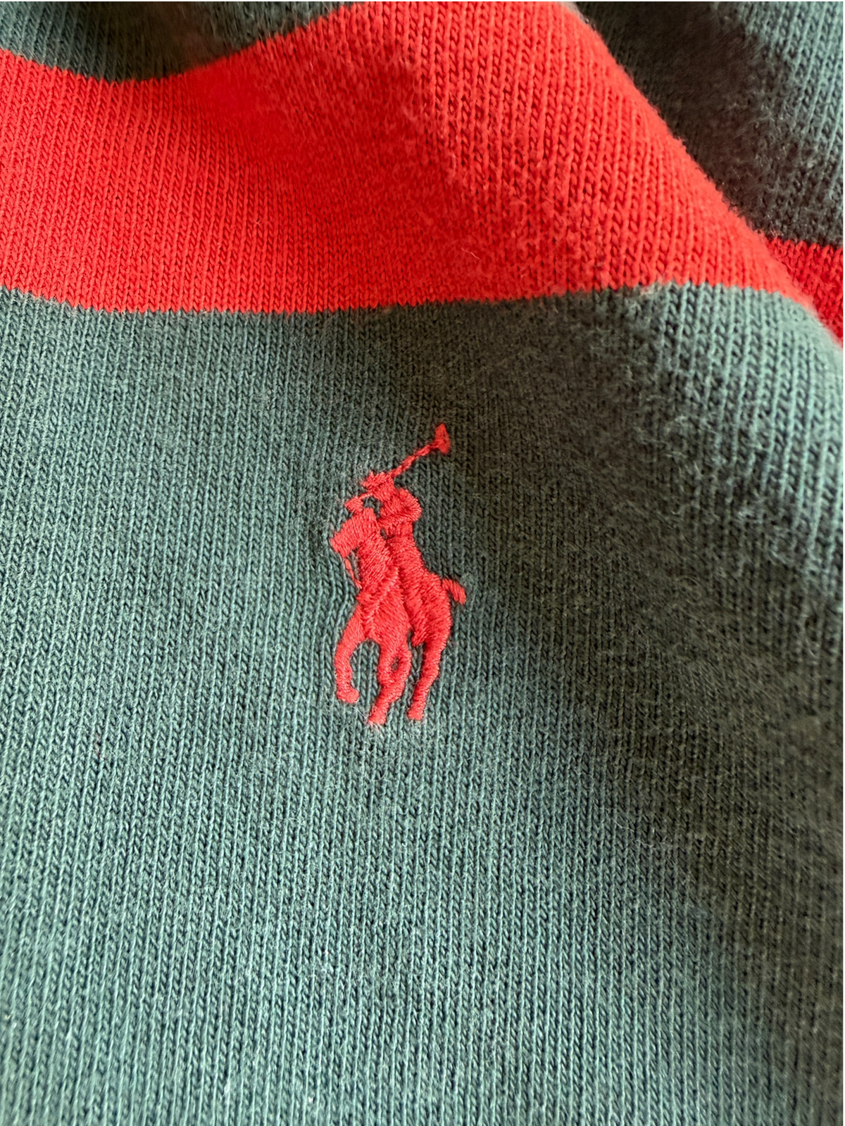 Vintage Polo Ralph Lauren Hooded Rugby Shirt | Forest Green & Red Stripe | Elbow Patch 2XB