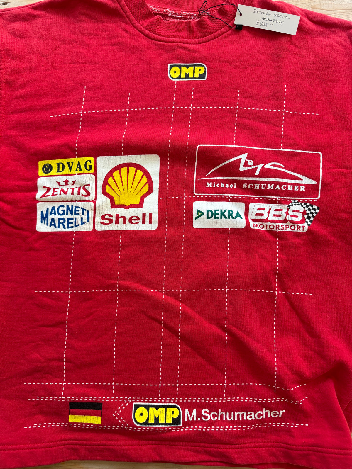 Vintage Michael Schumacher Formula 1 Sponsor Sweatshirt – OMP Racing – Ferrari Era – Red