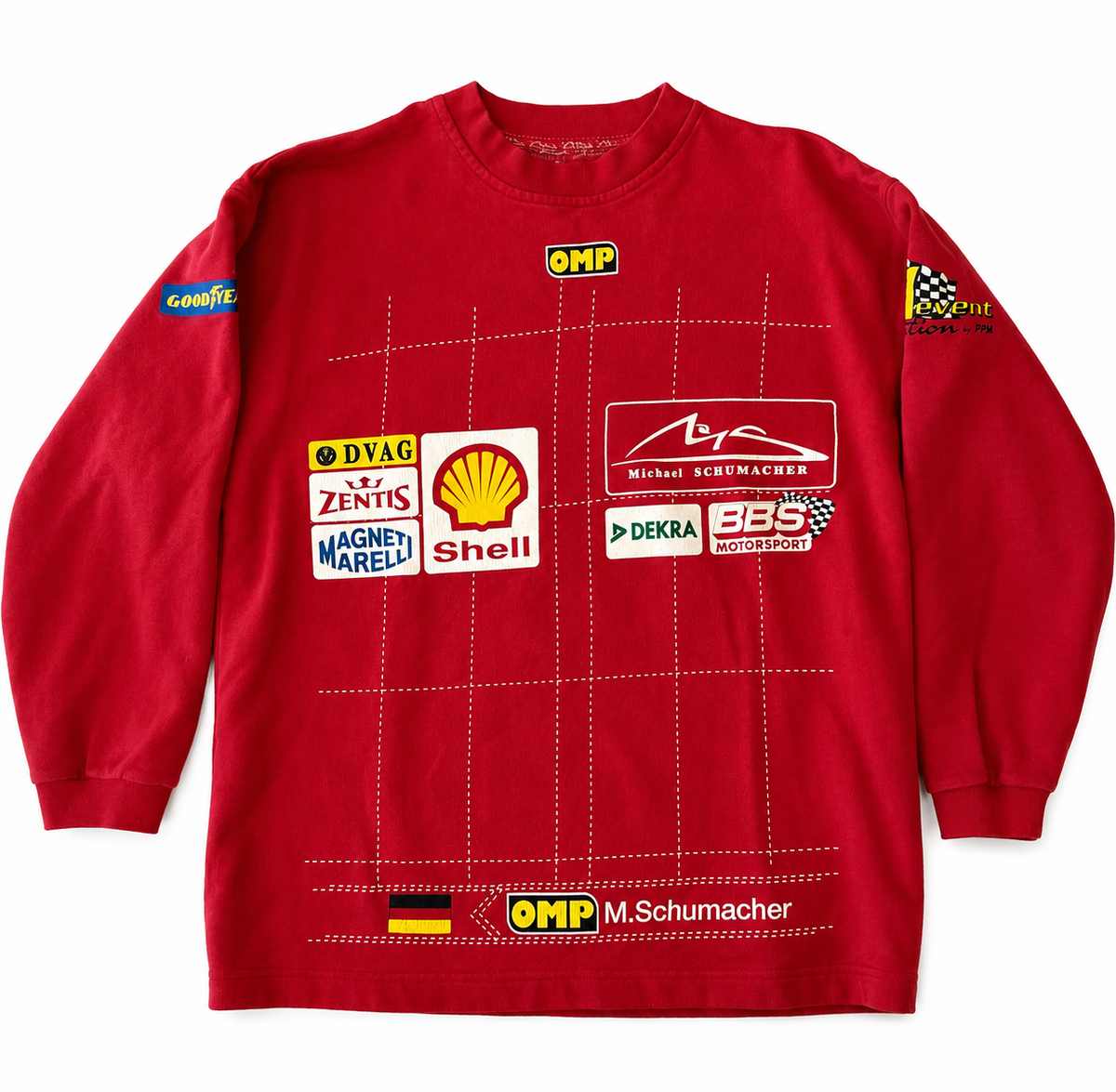 Vintage Michael Schumacher Formula 1 Sponsor Sweatshirt – OMP Racing – Ferrari Era – Red