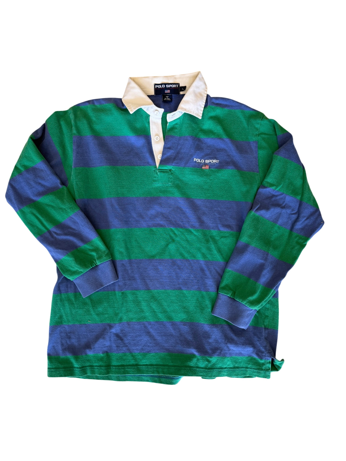 Vintage 1990s Polo Sport Ralph Lauren Striped Rugby Shirt — Large