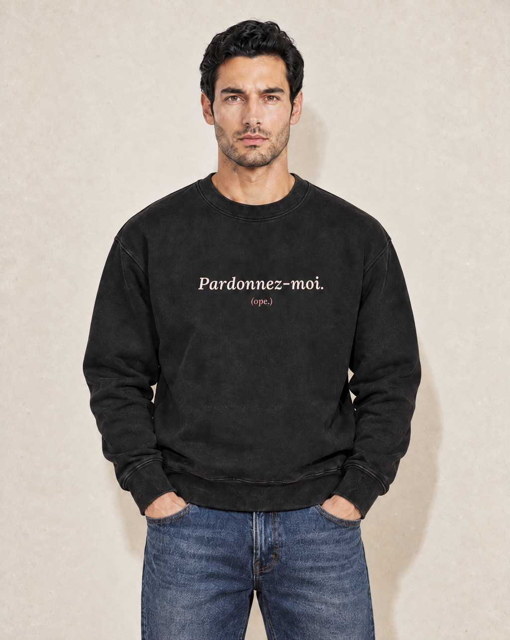 Pardonnez-moi Vintage Wash Crewneck · Black