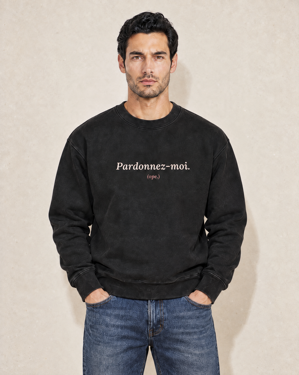 Pardonnez-moi Vintage Wash Crewneck · Black