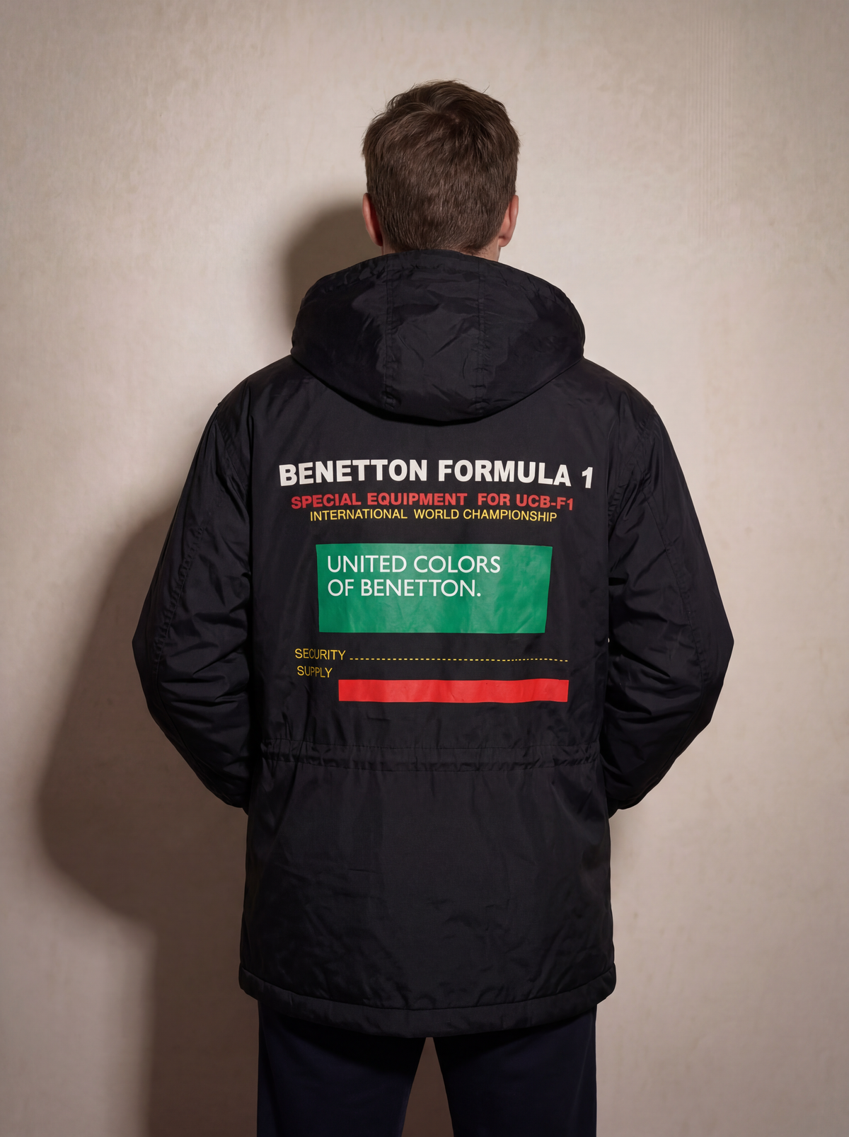 Authentic 1990s Benetton Formula 1 Racing Team Paddock Parka Jacket – Schumacher Era – Size 46