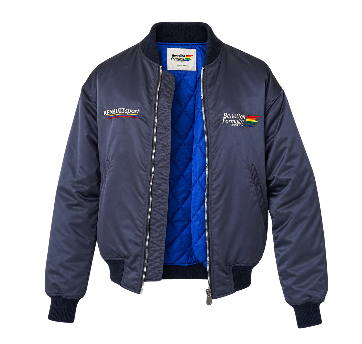 Vintage 1990s Benetton Formula 1 Racing Team × Renault Sport Satin Bomber Jacket