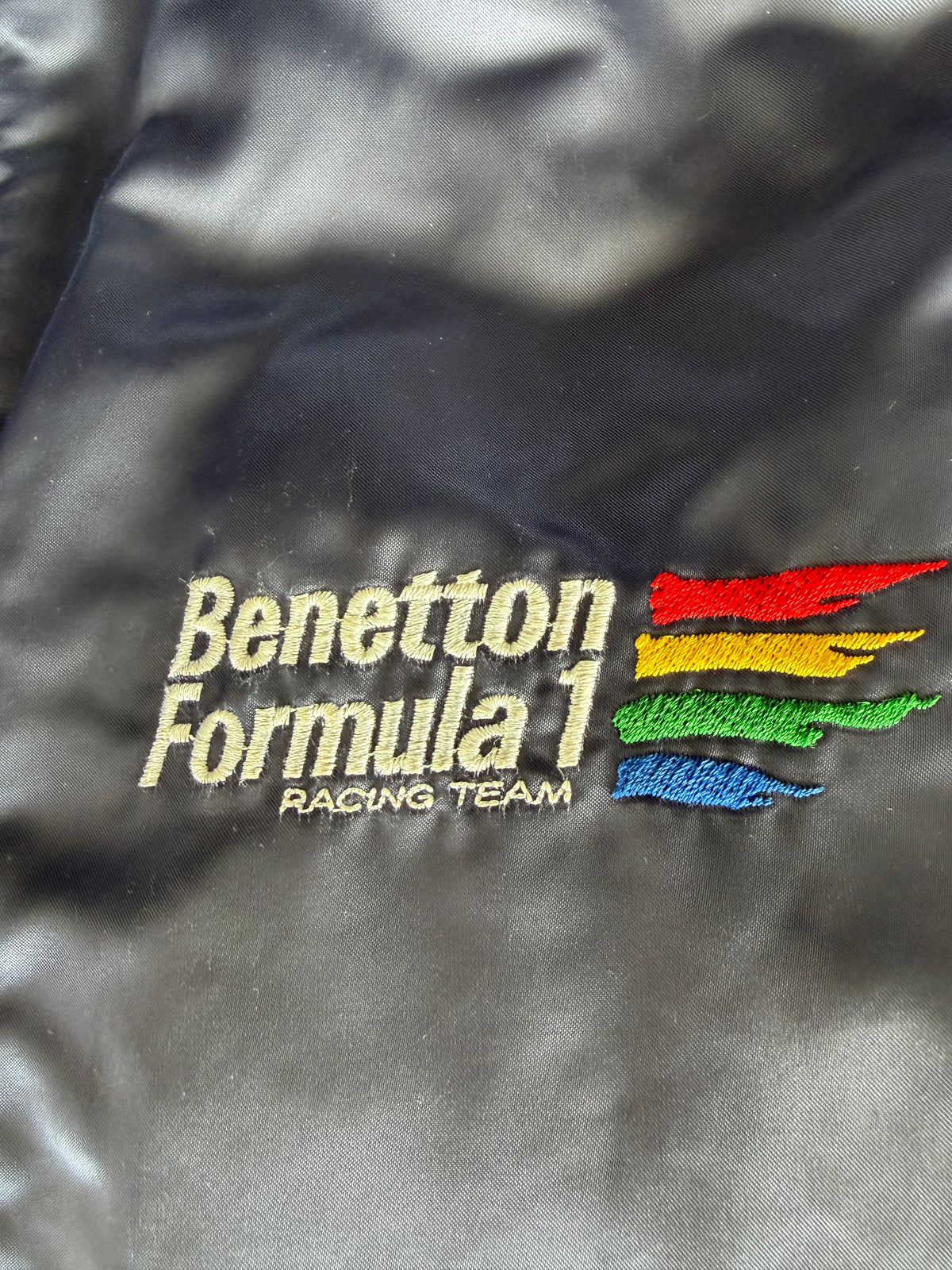 Vintage 1990s Benetton Formula 1 Racing Team × Renault Sport Satin Bomber Jacket