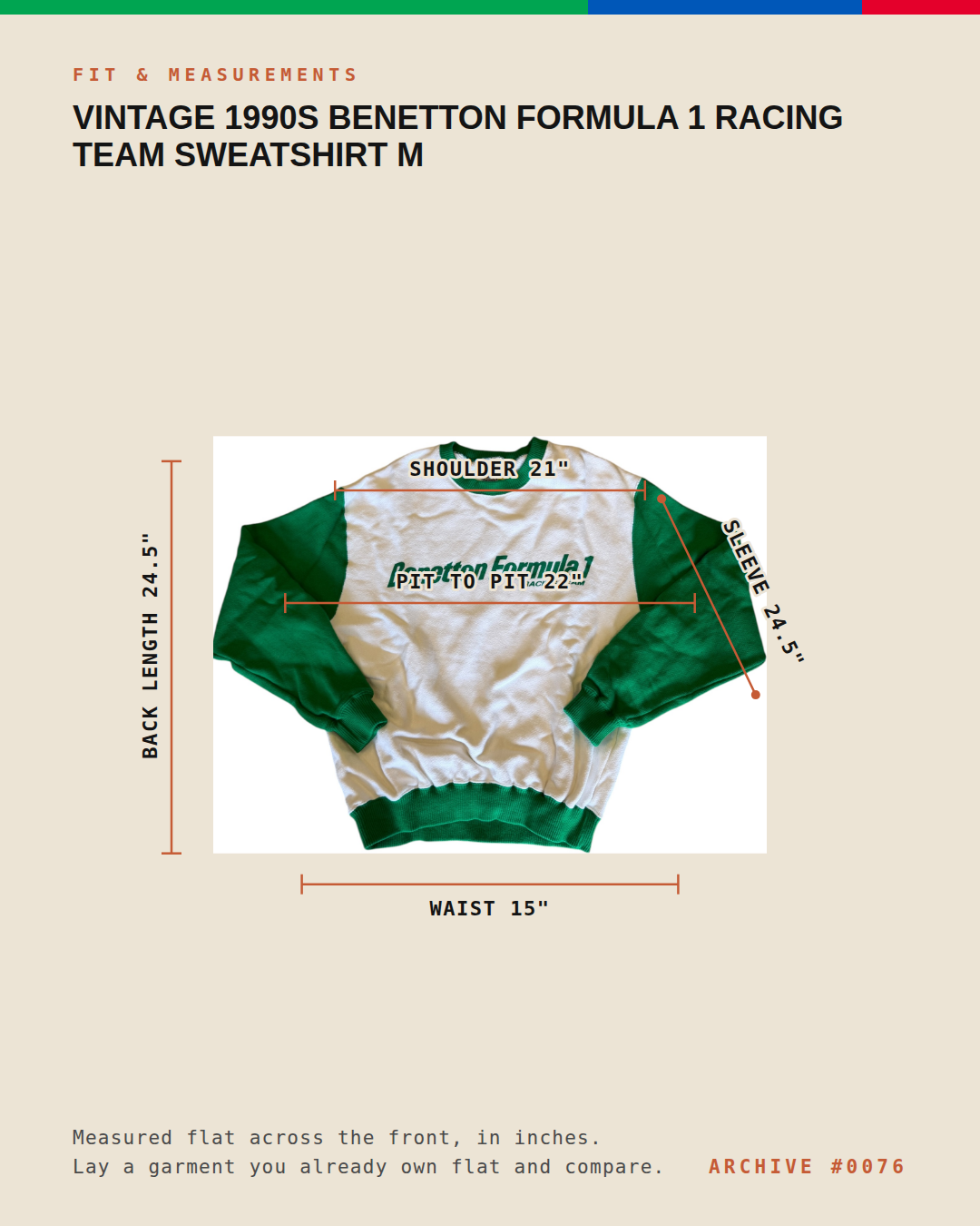 Vintage 1990s Benetton Formula 1 Racing Team Sweatshirt M
